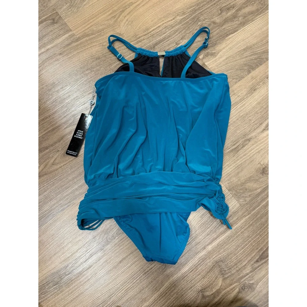 Magicsuit Women Teal Blue Blouson High Neck One Piece Swimsuit NWT Size 16